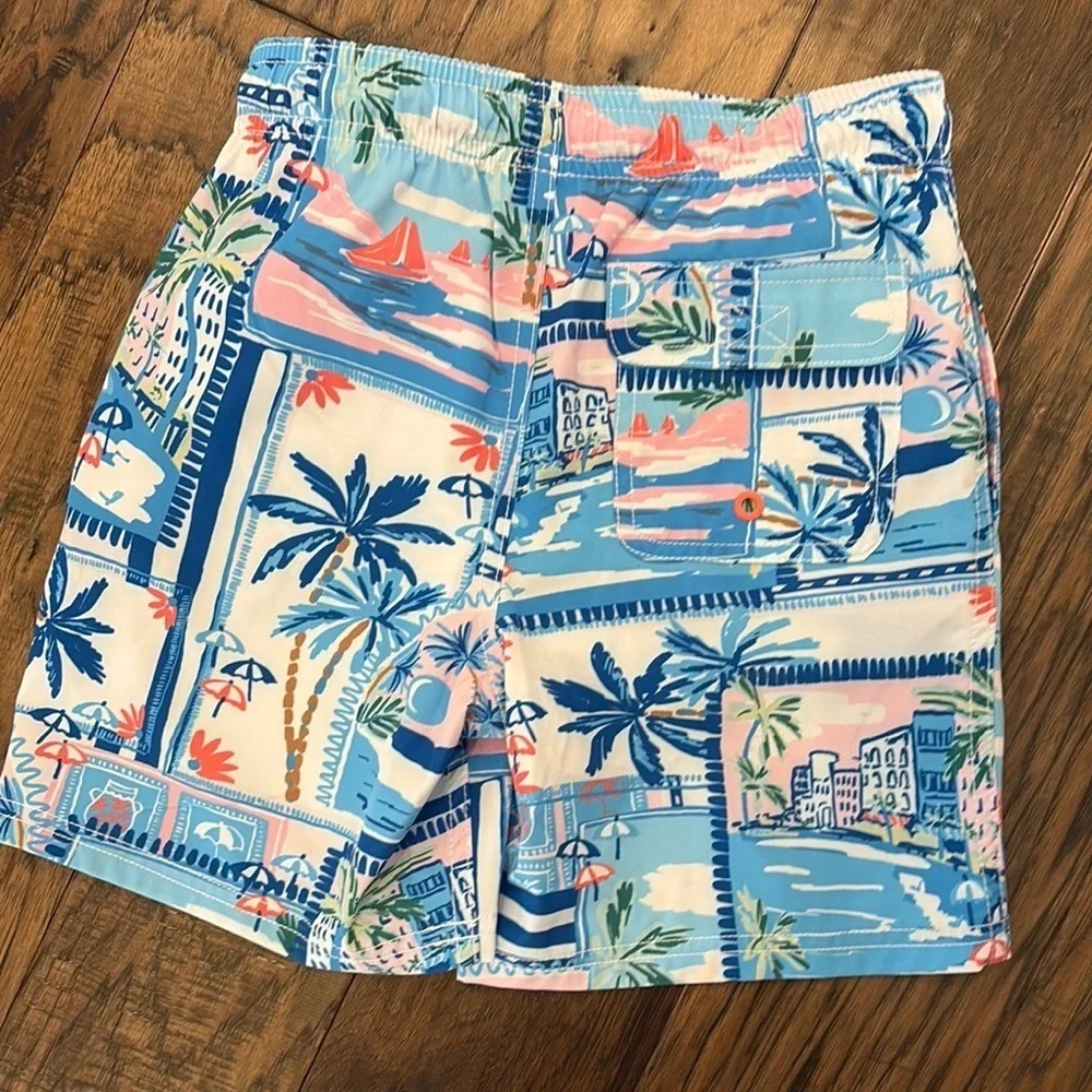 Boys Postcard Colorful Tropical Print Swim Trunks